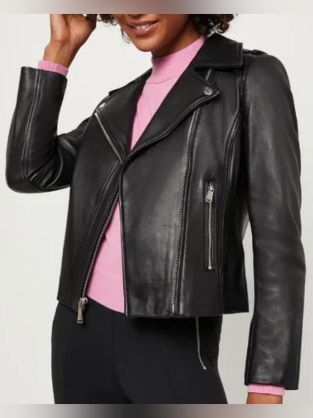 Black Leather Moto Jacket - Women's Classic Biker Style